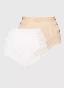 Secret Shaping Ivory Criss-Cross Lace Trim Knickers 2 Pack -